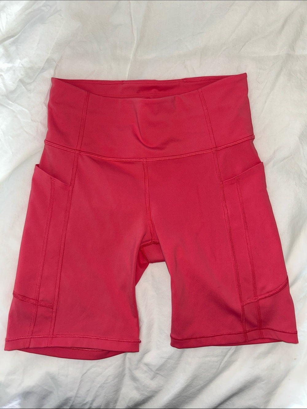 Athleta Hot Pink High-Rise Bike Shorts with Side Pockets
